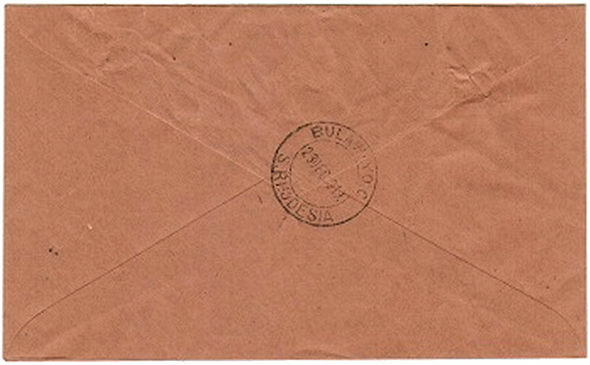 South Rhodesia Envelope - 1919 - back