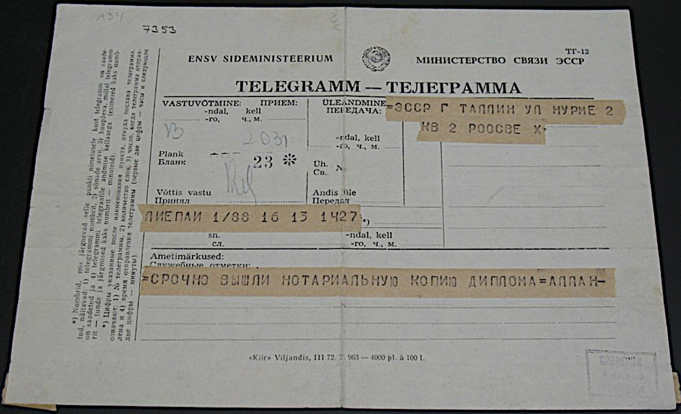 Estonian 1972 telegram
