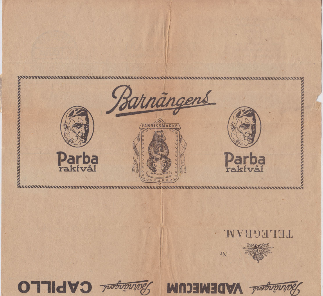 Telegram of 1 February 1928 with advertising on the back