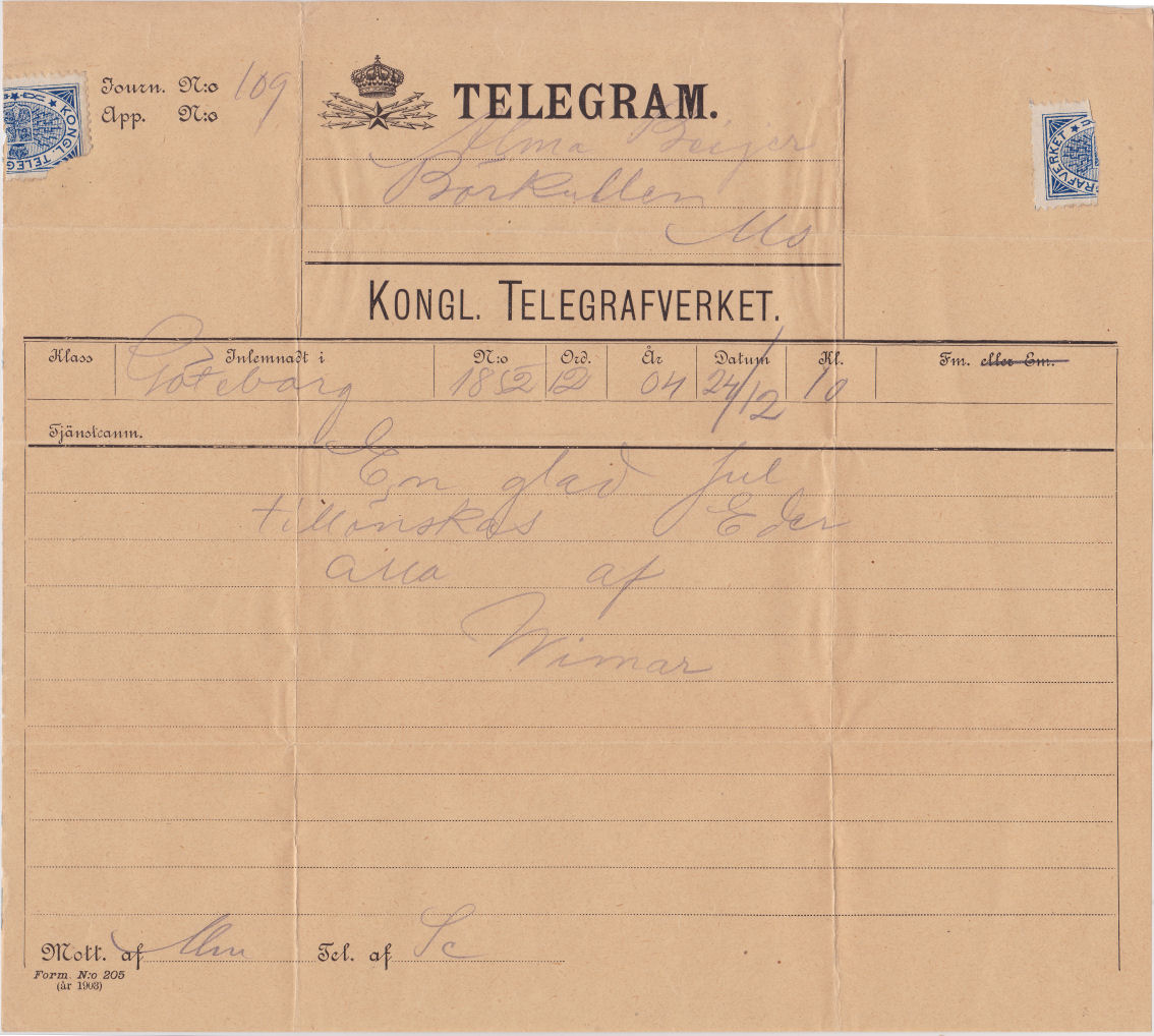 Sweden Telegram used 24 December 1904