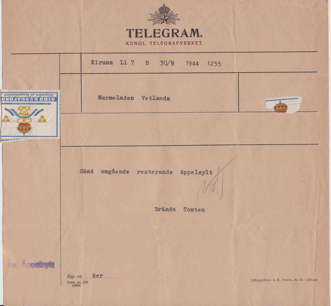 Sweden Telegram used 8 April 1936
