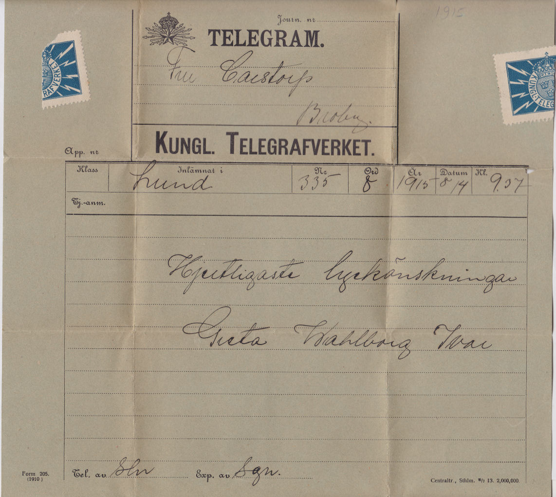 Sweden Telegram used 8 April 1915
