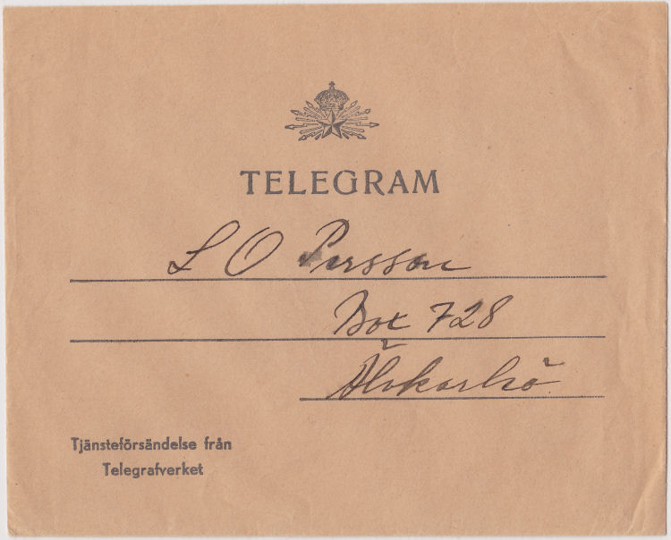 Sweden envelope marked 9.11.1944 - front