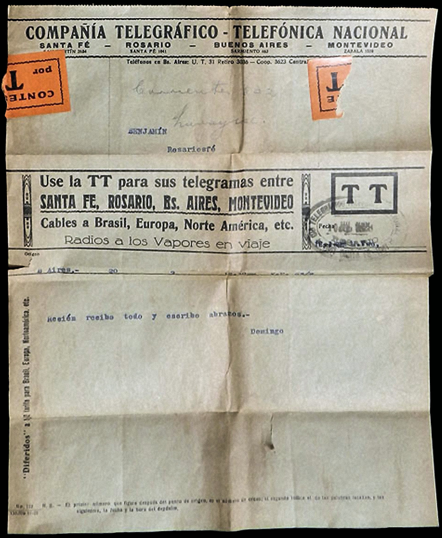 TT Rosario Telegram of 1928