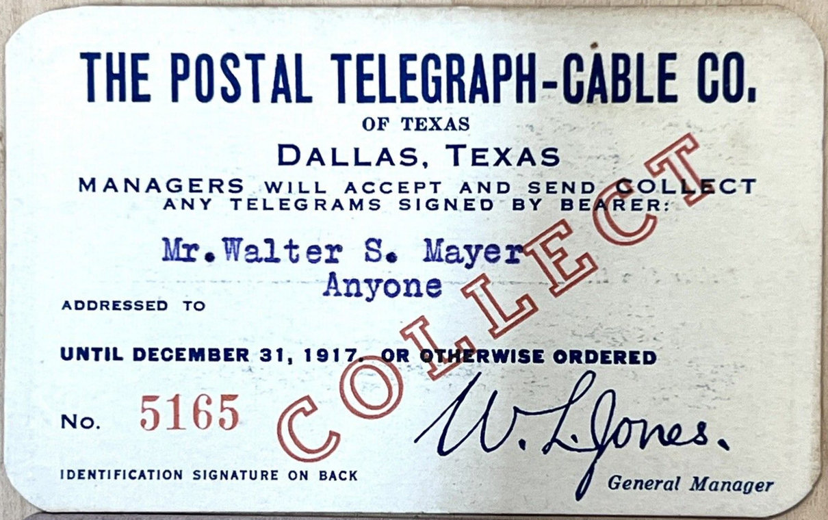 Postal Collect Authorization 1917 - front