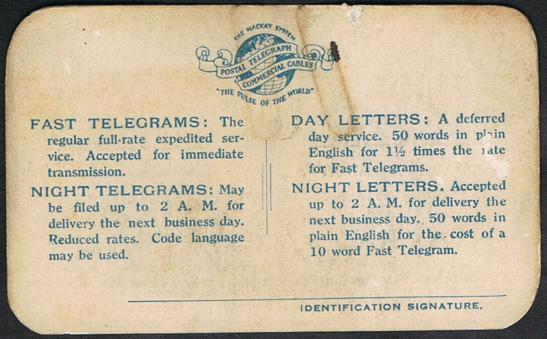 Postal Collect Authorization 1923 - back