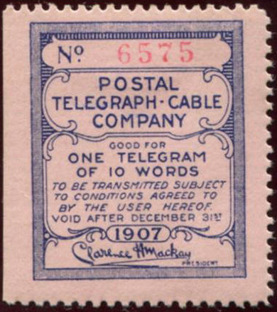 USA Postal Tel-Cable 1907 - 10 words yellow - 6575