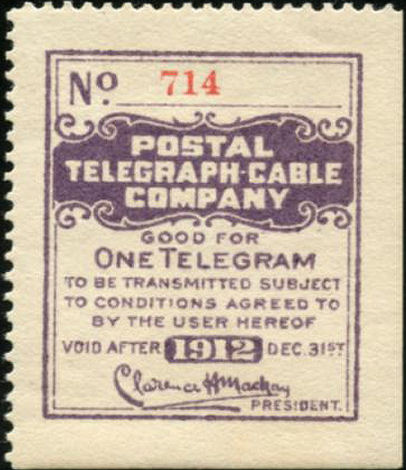 USA Postal Tel-Cable 1912 - One Telegram - 714