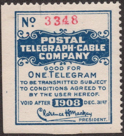 USA Postal Tel-Cable 1908 - One Telegram- 3348