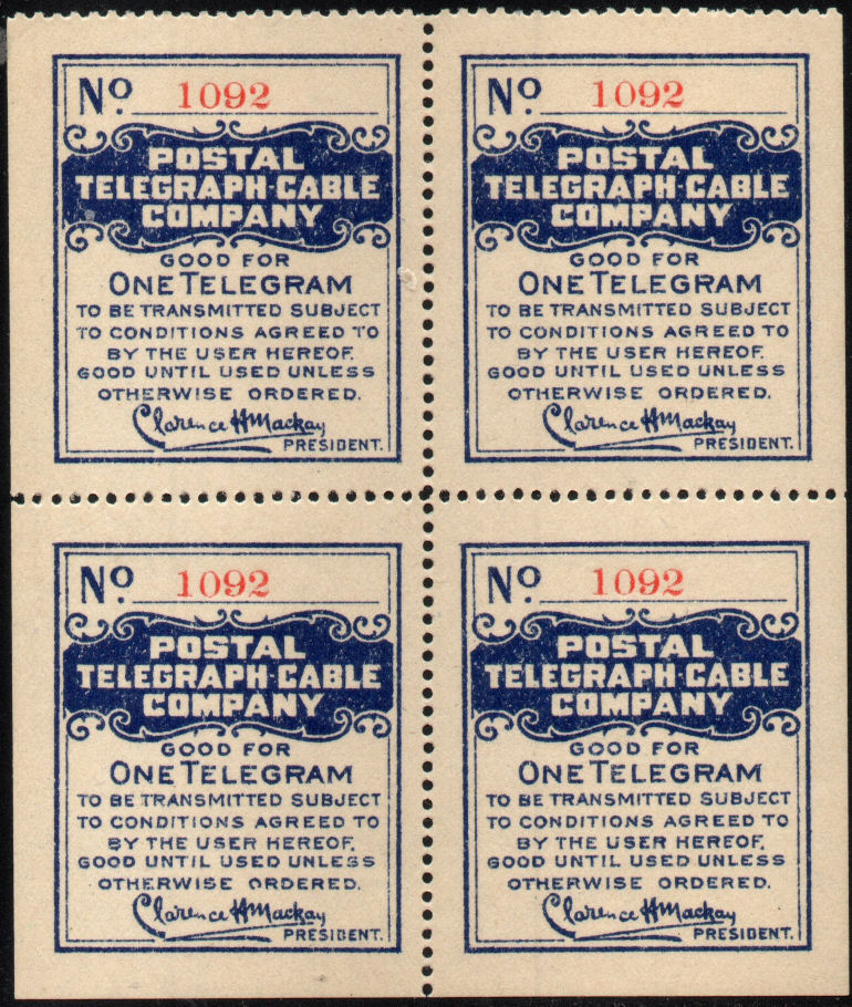 USA Postal Tel-Cable -  pane of 4 - 1092