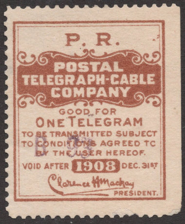 USA Postal Tel-Cable 1908 - PR - B99