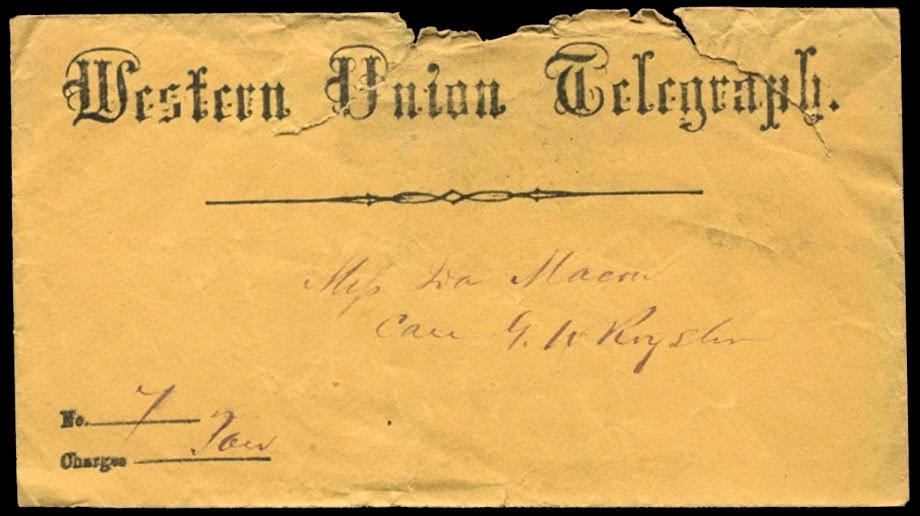 Western Union Telegraph - Envelope - 1869