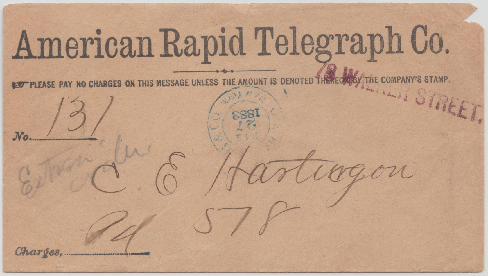 Envelope of 27 February 1883 - front