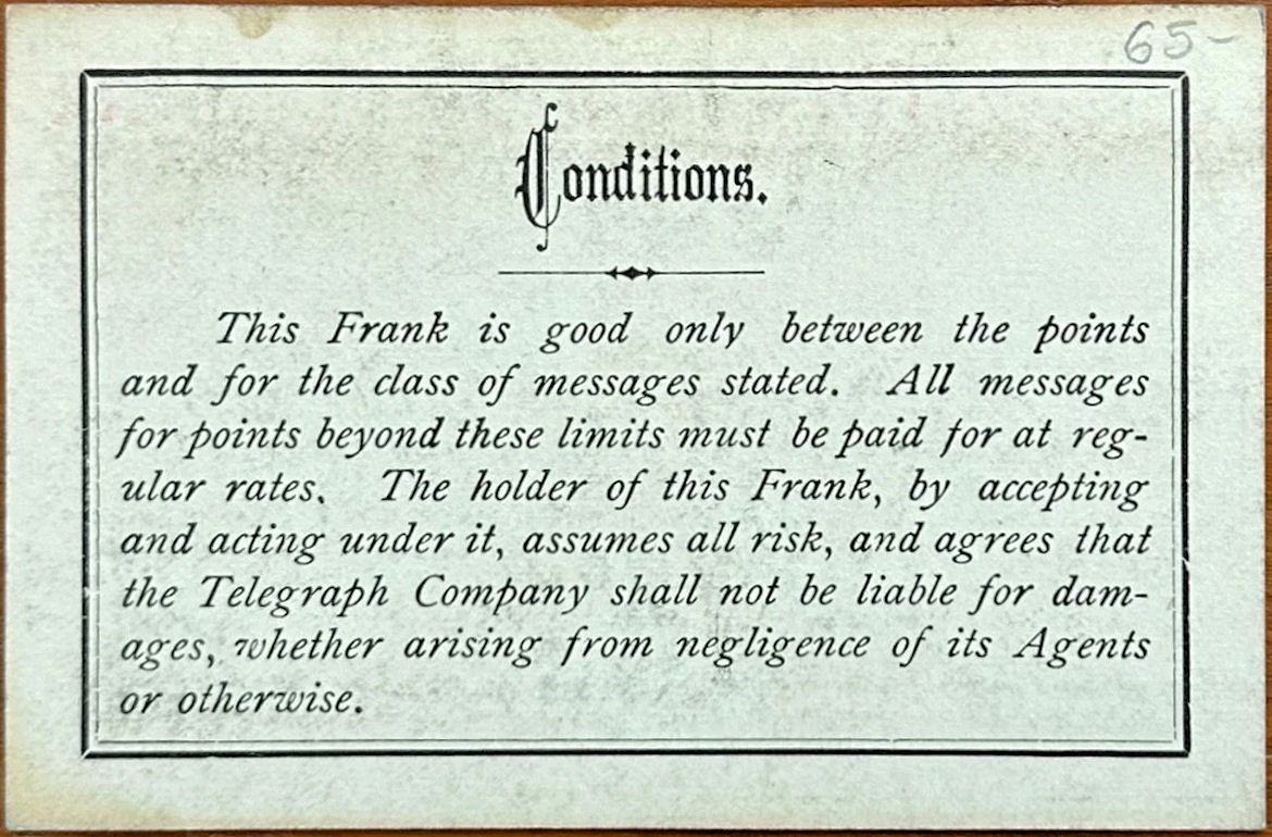 Western Union Business Frank 1892 - Conditions