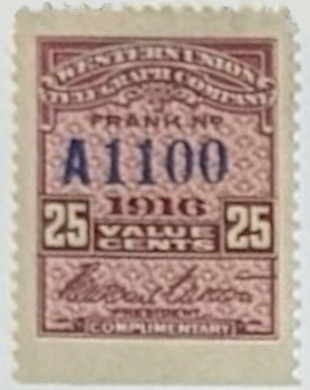 Western Union 1916 25c RH55 - A1100