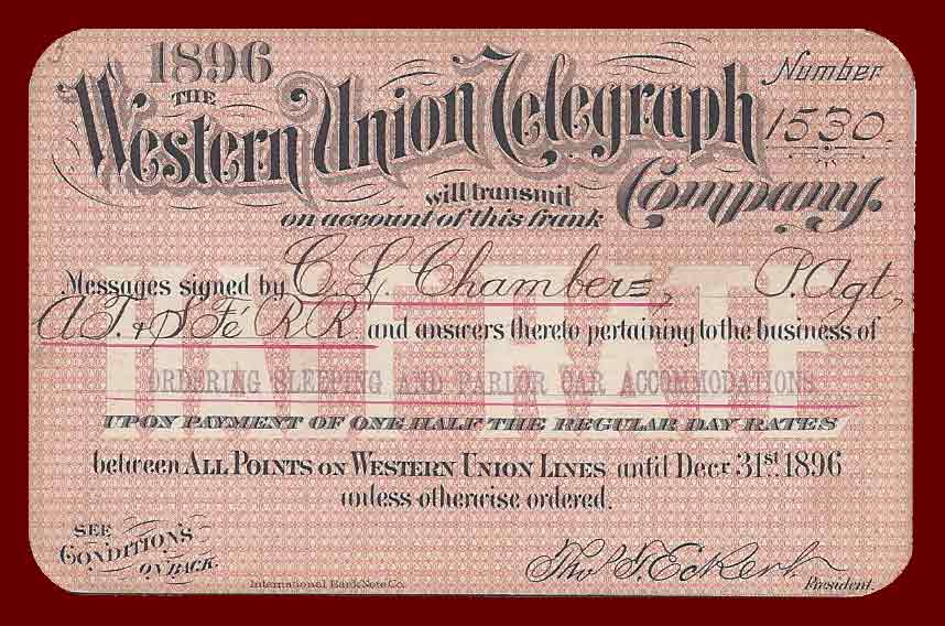 Western Union Business Frank 1896 Half Rate - front