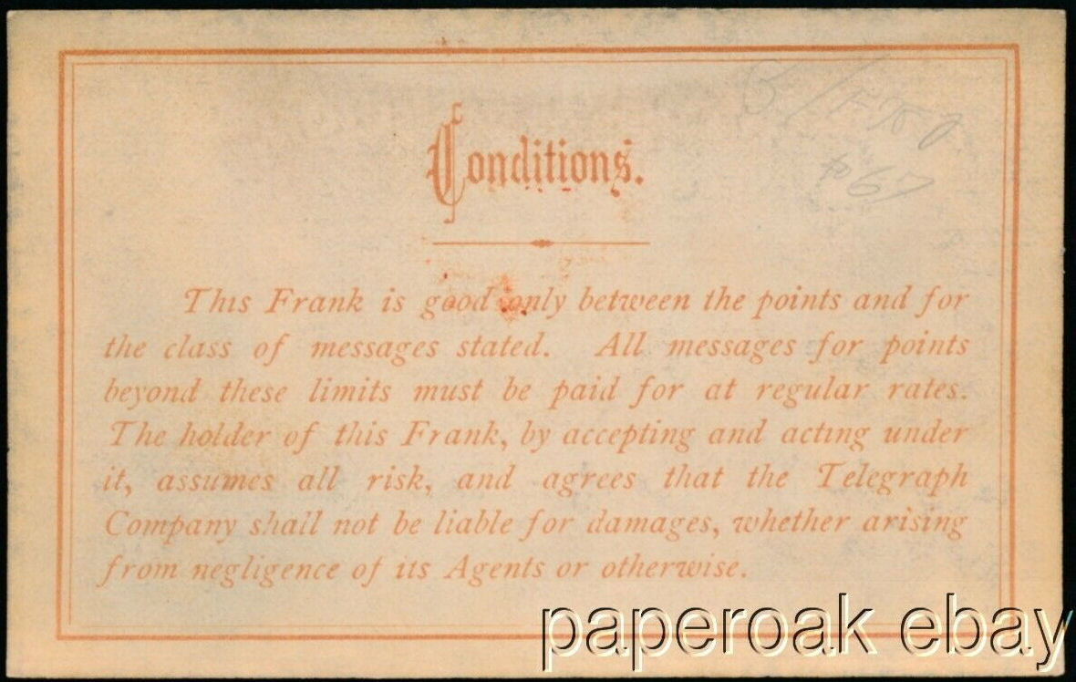 Western Union Business Frank 1887 - Conditions