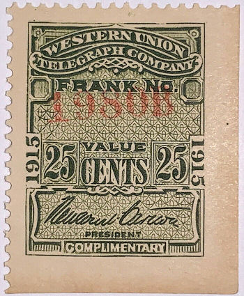 Western Union 1915 25c RH53b - 1980B