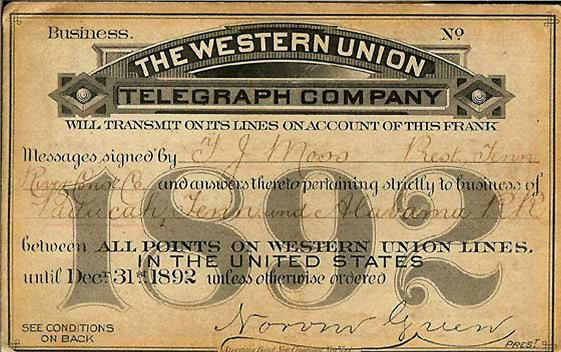 Western Union Business Frank 1892 - Front