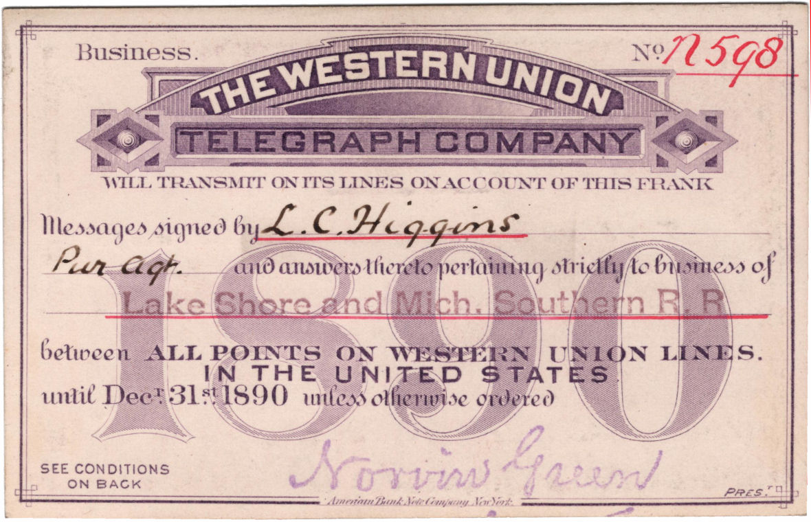 Western Union Business Frank 1889 - N598 front