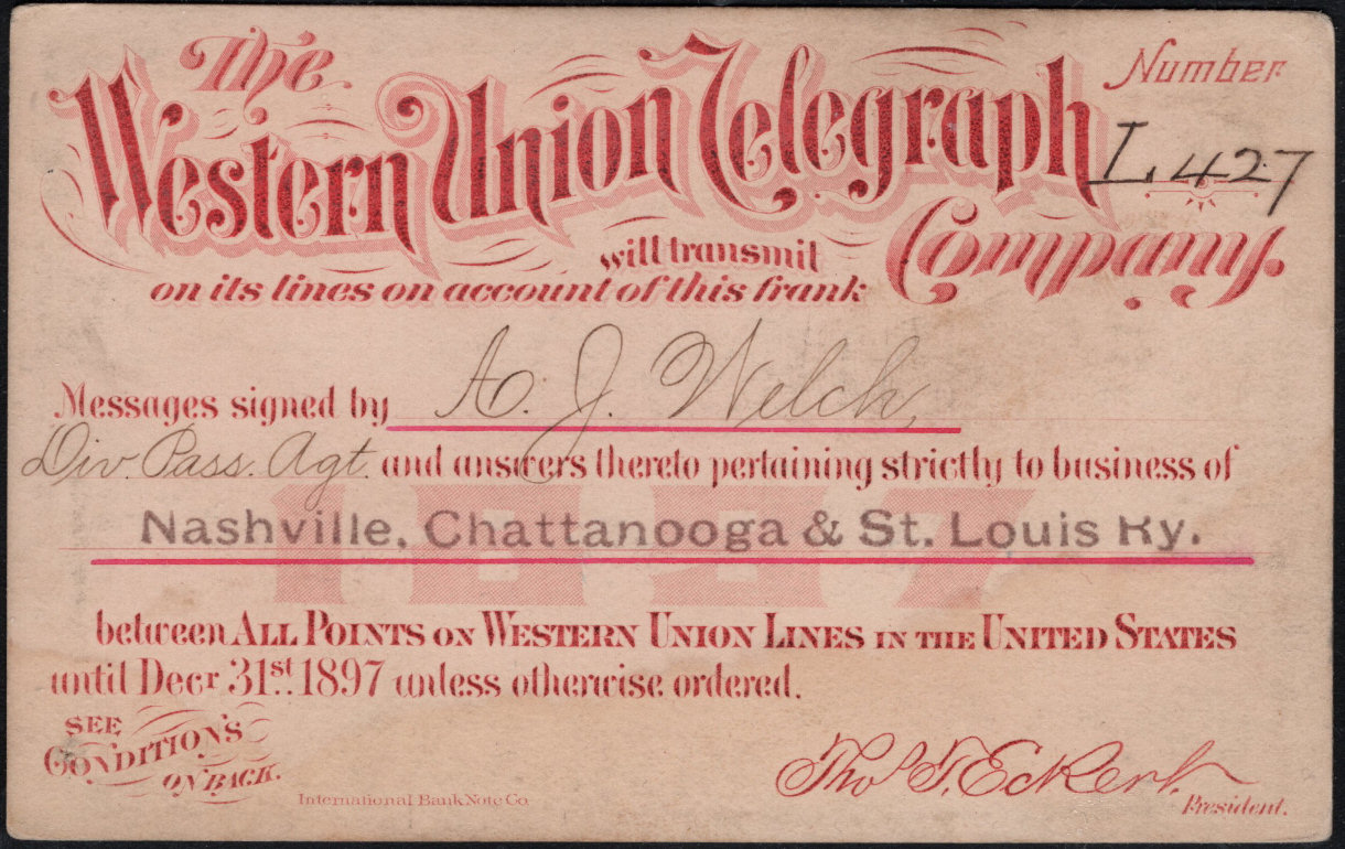 Western Union Business Frank 1897 - L427 front