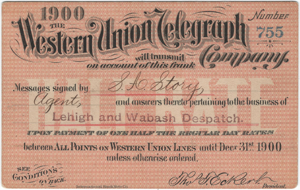 Western Union Business Frank 1900 Half Rate - front