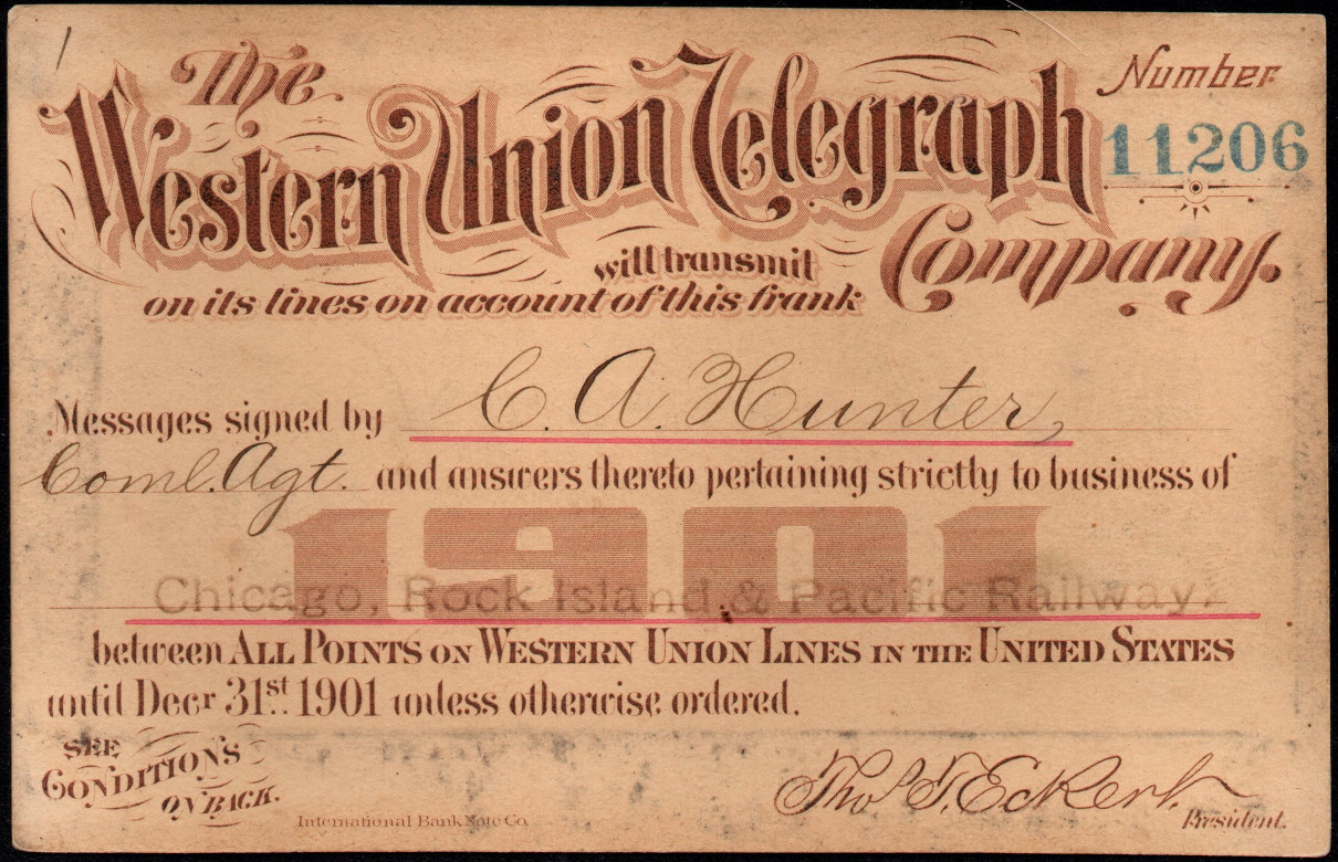 Western Union Business Frank 1901 Type I - front