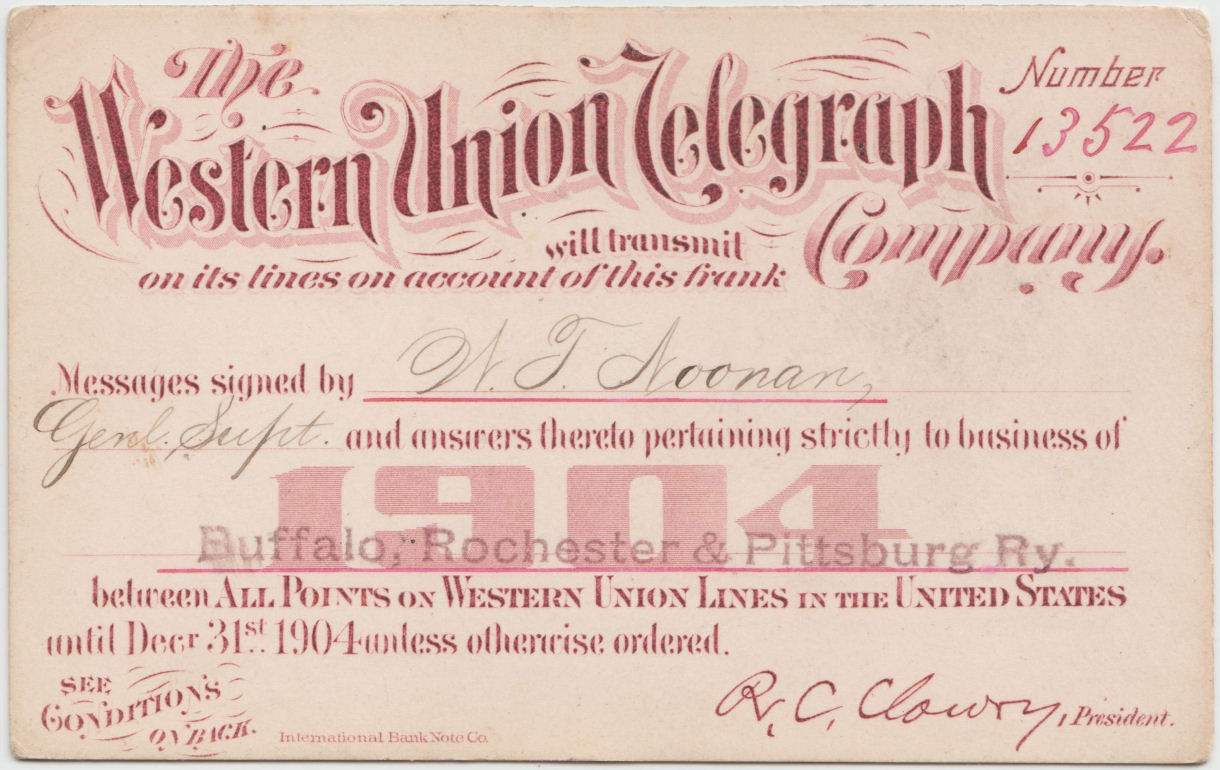 Western Union Business Frank 1904 Type I - front