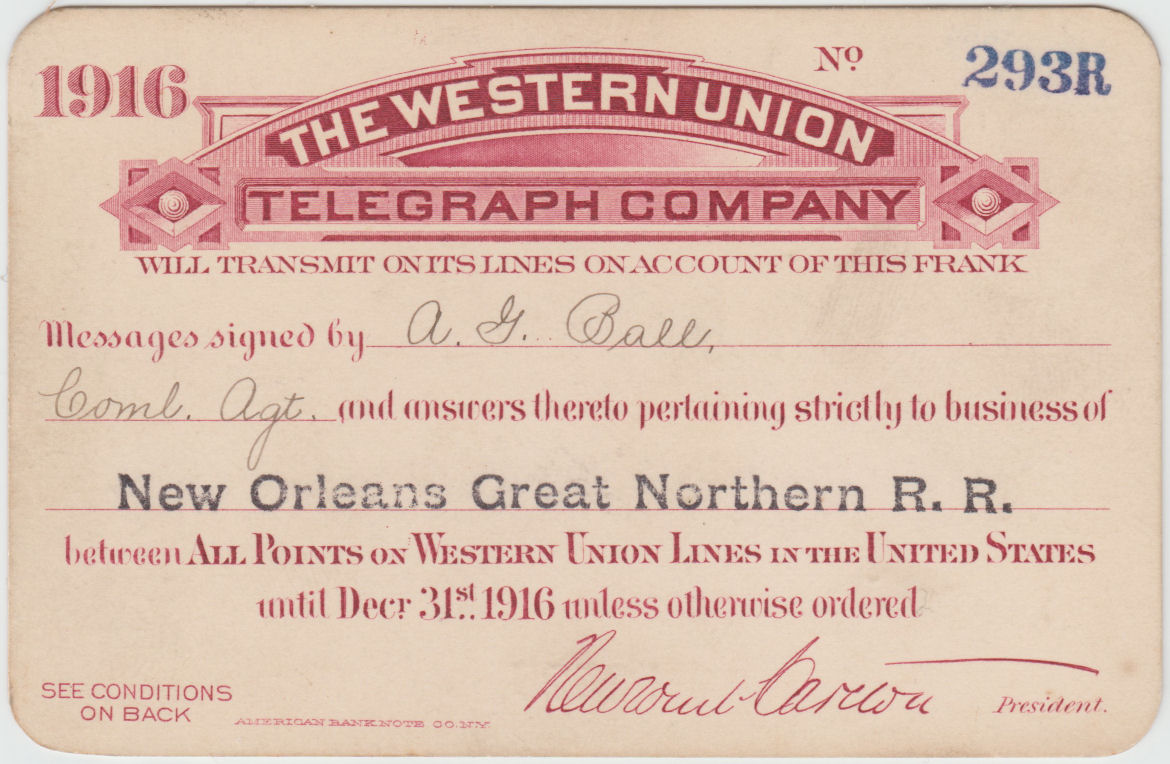 Western Union Business Frank 1916 - front