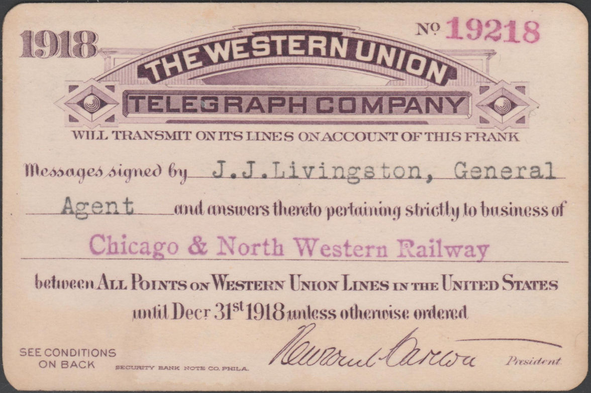 Western Union Business Frank 1918 - front