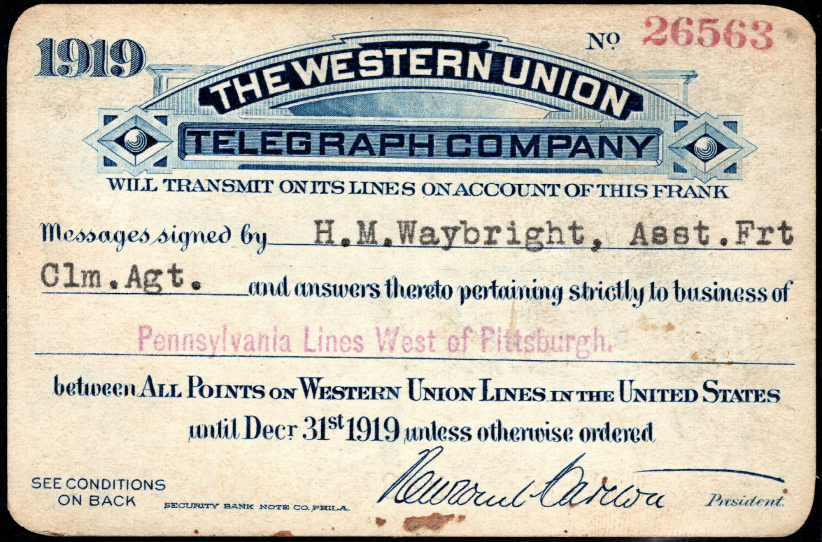 Western Union Business Frank 1919 - front