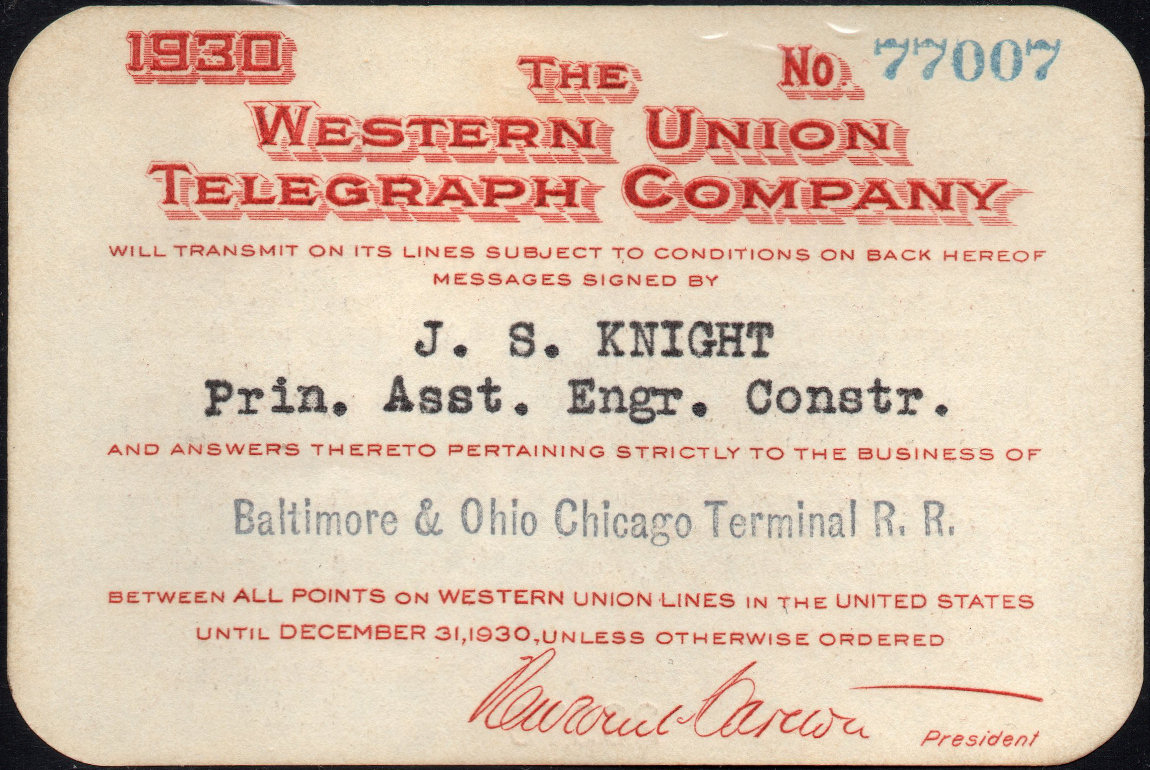 Western Union Charge Card 1930 - front