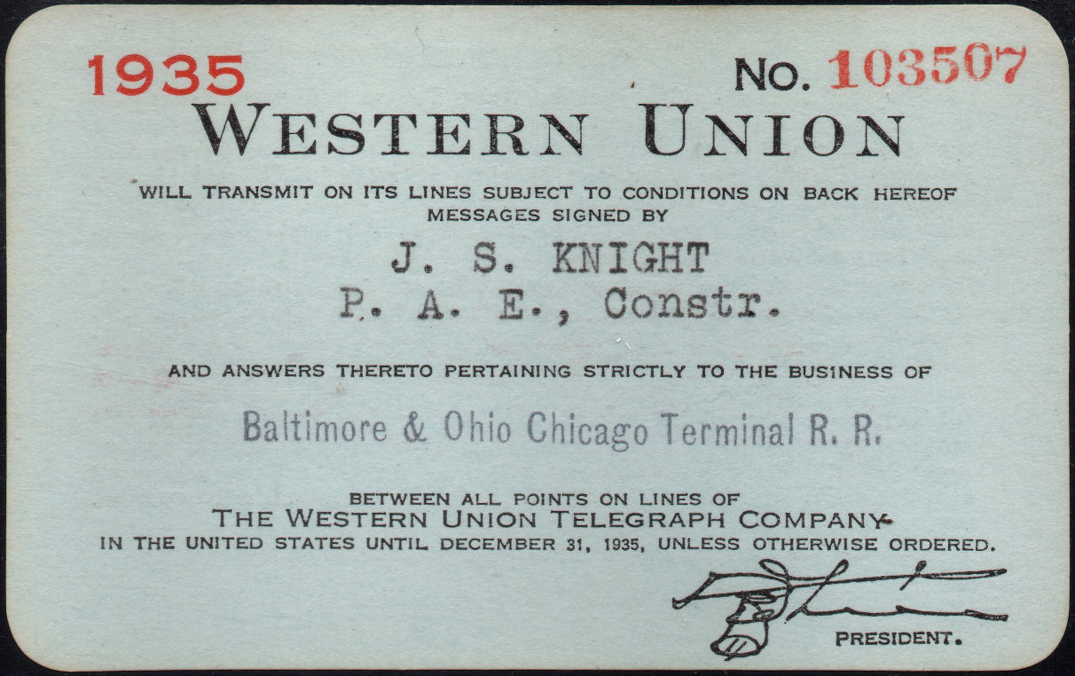 Western Union Charge Card 1935 - front