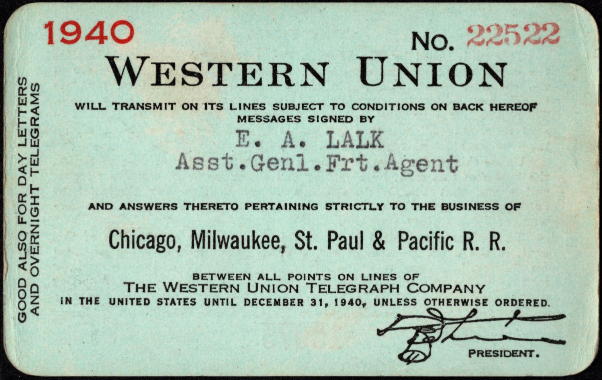 Western Union Charge Card 1940 - endorsed front