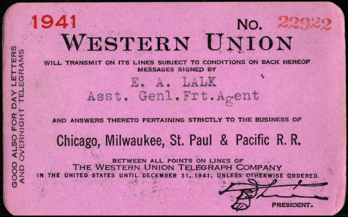 Western Union Charge Card 1941 - endorsed front