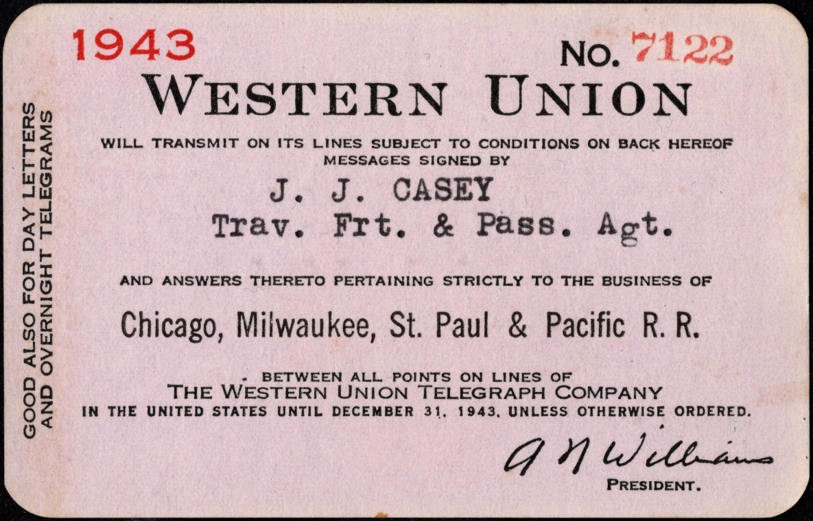 Western Union Charge Card 1943 - endorsed front