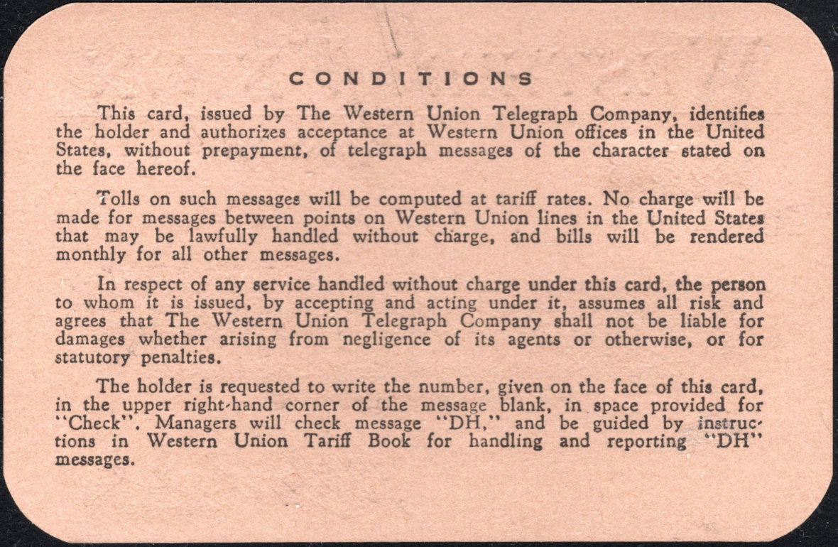 Western Union Personal Frank 1953-424712 - back