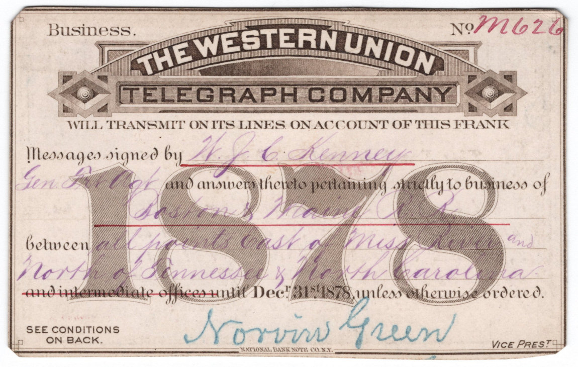 WU Business Frank 1878 Telegraphs