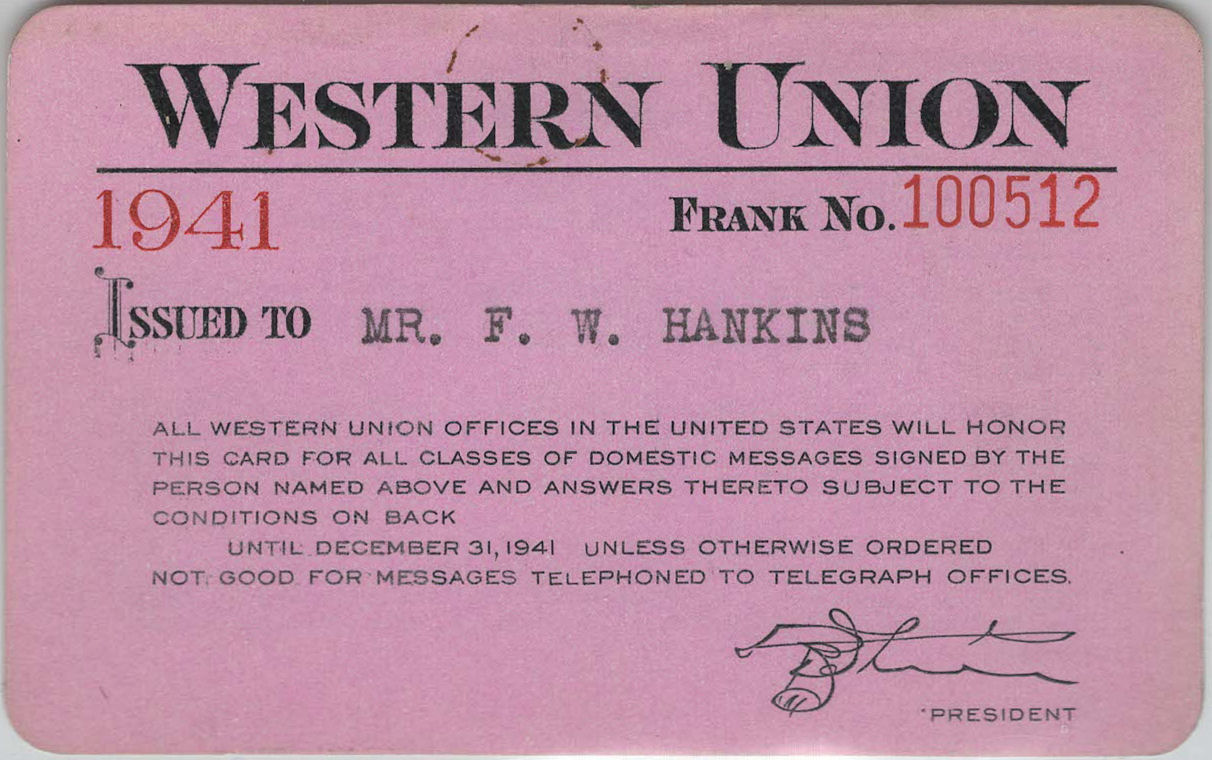 Western Union Personal Frank 1941 - front