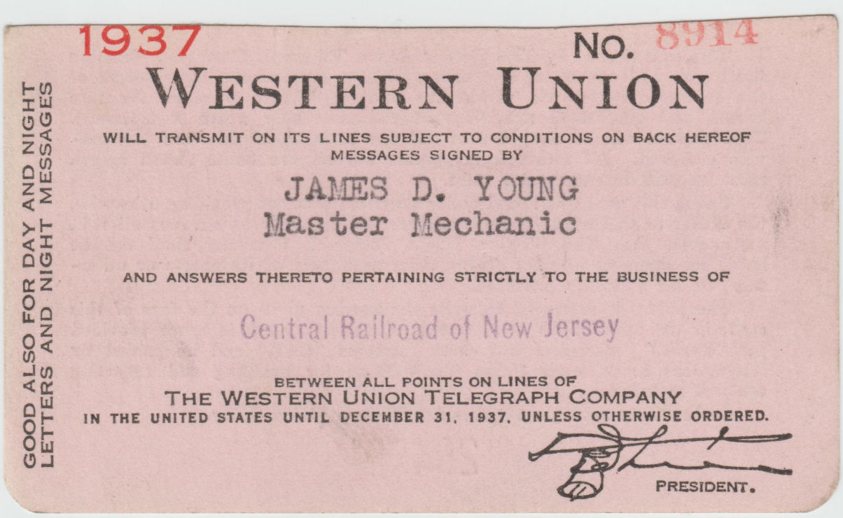 Western Union Charge Card 1937 - endorsed front
