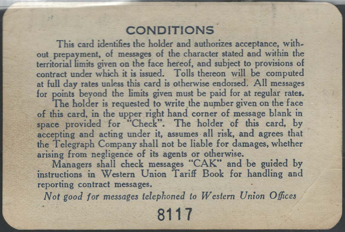 1928 Charge Card - back