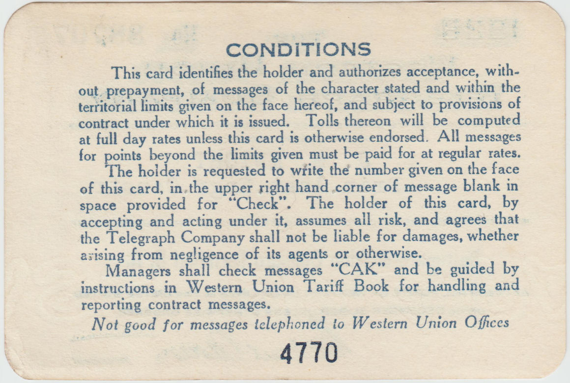 1928 Charge Card - back