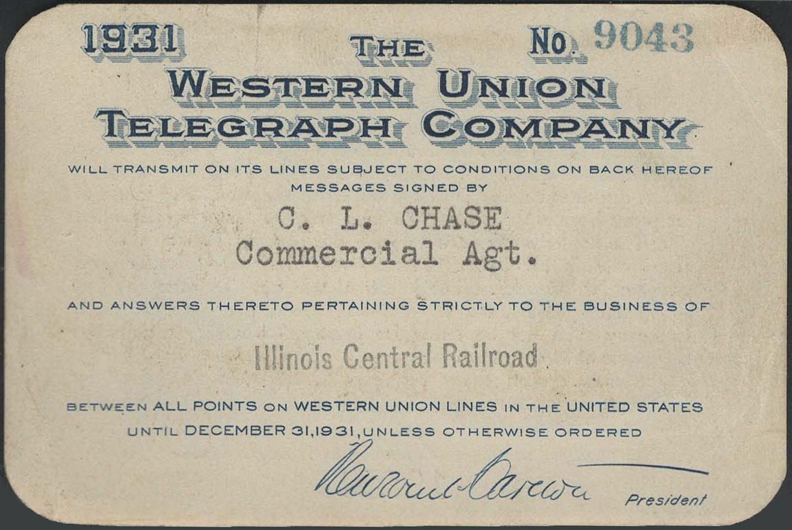 Western Union Charge Card 1931 - front