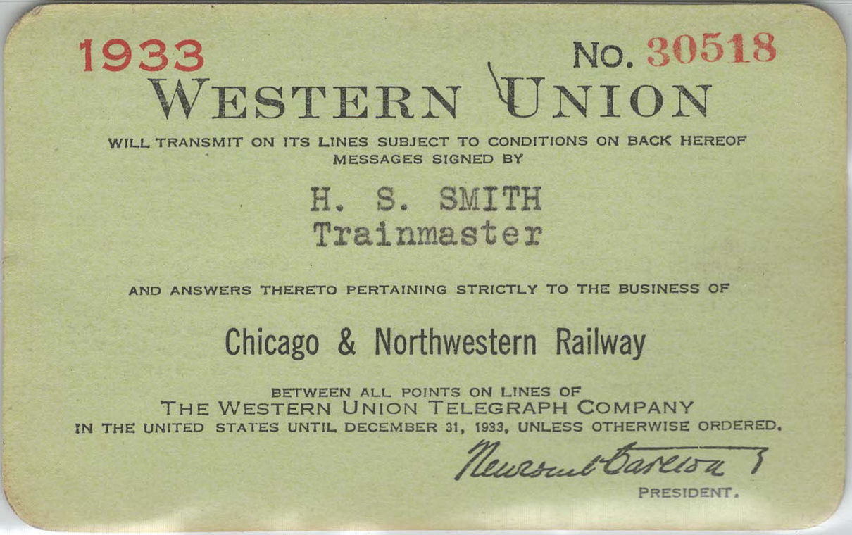 Western Union Charge Card 1933 - front