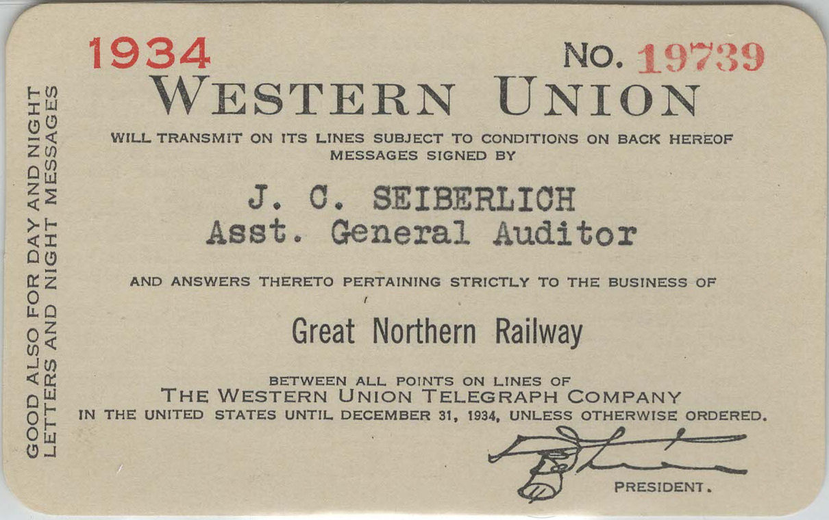 Western Union Charge Card 1934 - endorsed front
