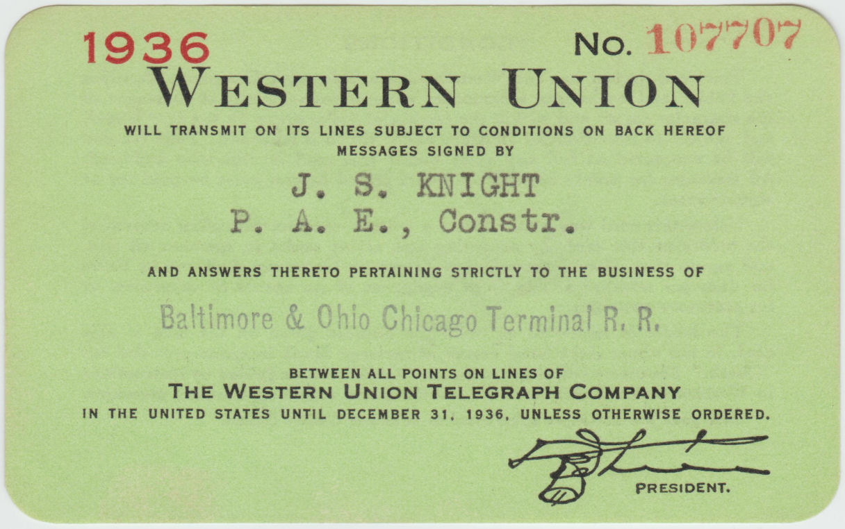 Western Union Charge Card 1936 - front