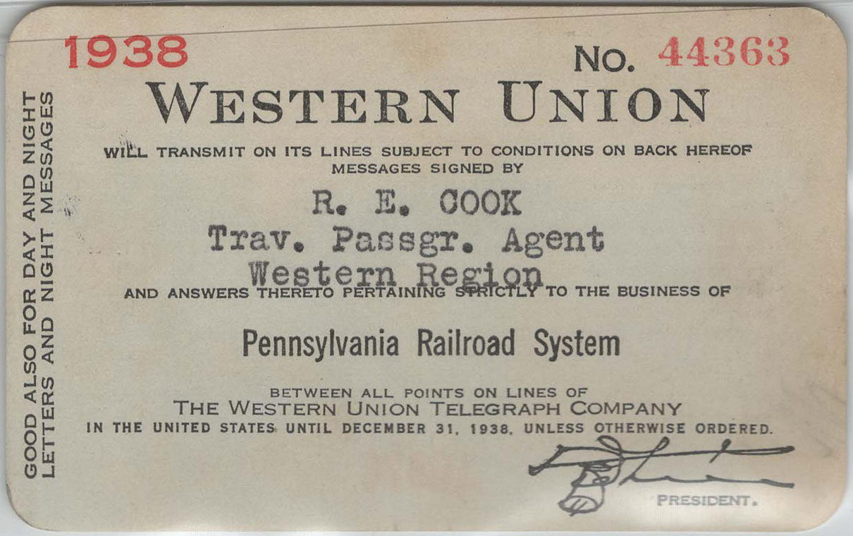 Western Union Charge Card 1938 - endorsed front