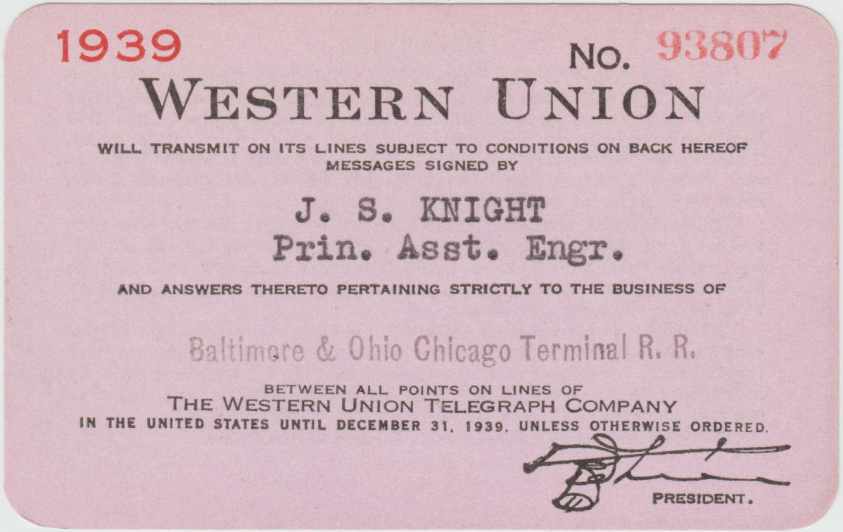 Western Union Charge Card 1939 - front