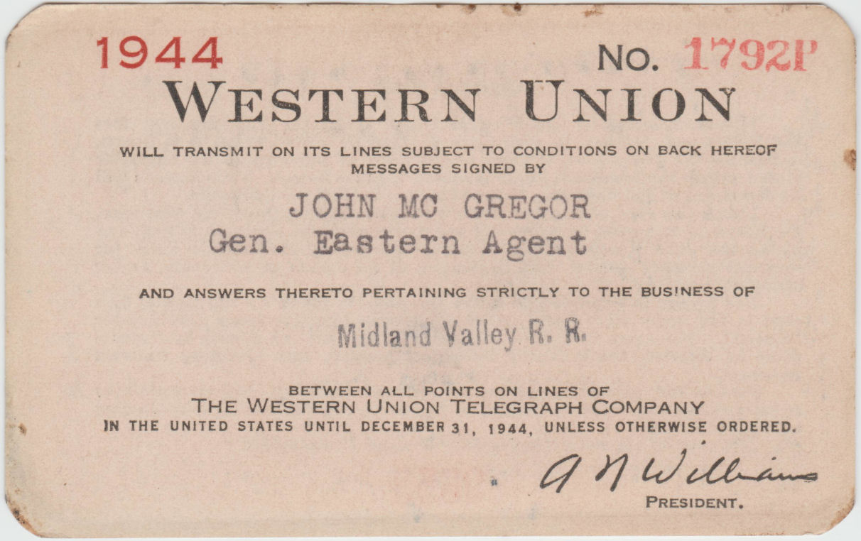 Western Union Charge Card 1944 - front
