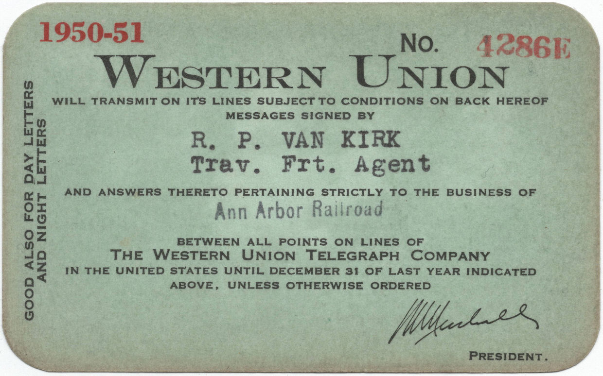 Western Union Charge Card 1950-51 Type I - front